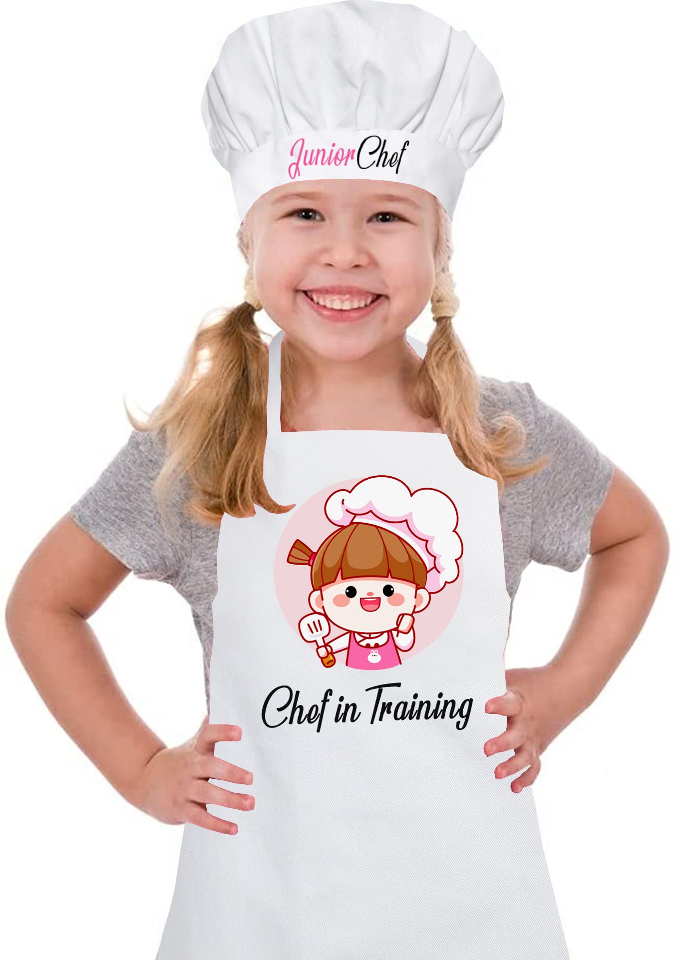 Baby Girls White Polycotton Chef Apron with Cap Costume for Photoshoot, Fun, Activity, etc.-image-47