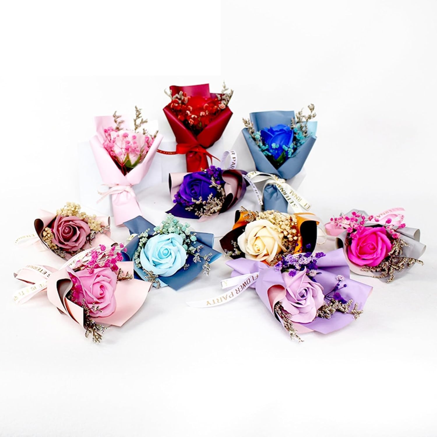 フラワーブーケ プレゼント 15cm 造花ブーケ フェイク 記念日 ミニロー 長持ち 卒業ギフト ホワイトデー 発表会 感謝 還暦祝