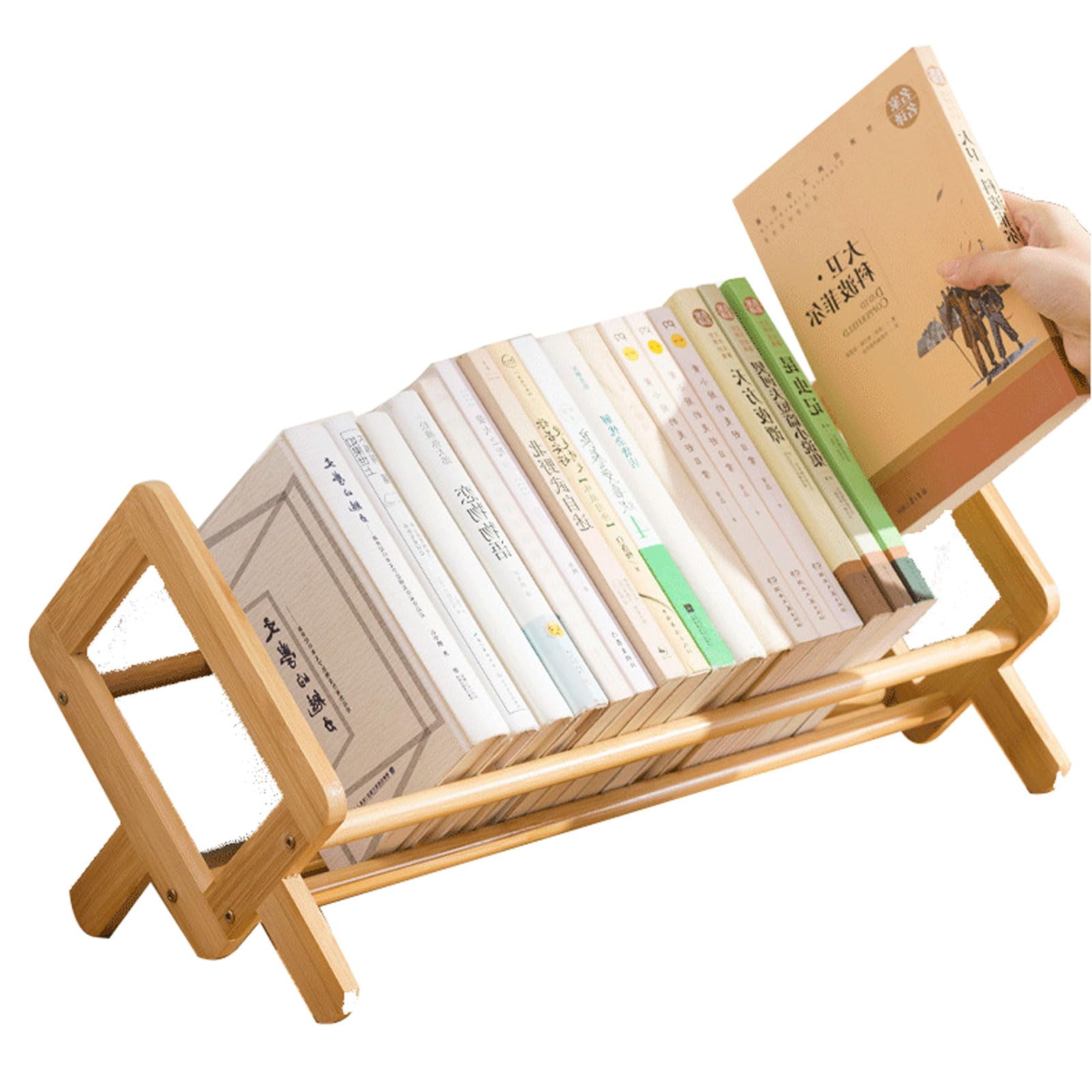 Generic Bamboo Desktop Bookshelf, Desk Organizer Compact Tabletop Bookcase for Small Spaces Mini Bookcases Book Display Rack for Home and Office