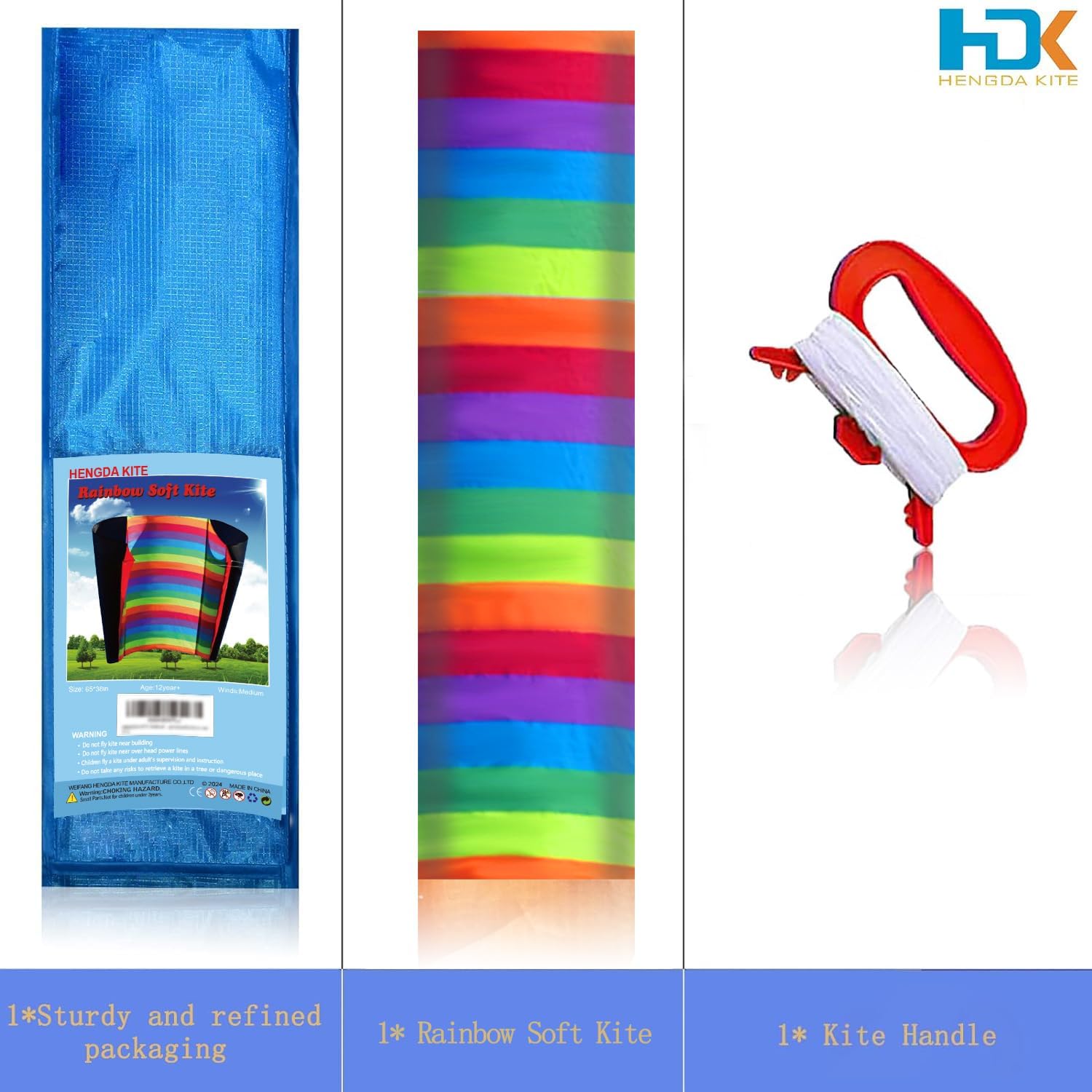 HENGDA KITE Color Stripes Soft Kite,for Kids and Adults,Easy to Fly,Excellent Fabric and Structure Design,The Pictures are Beautiful in high Definition,Suitable for Beginners(65x38) in Flash.