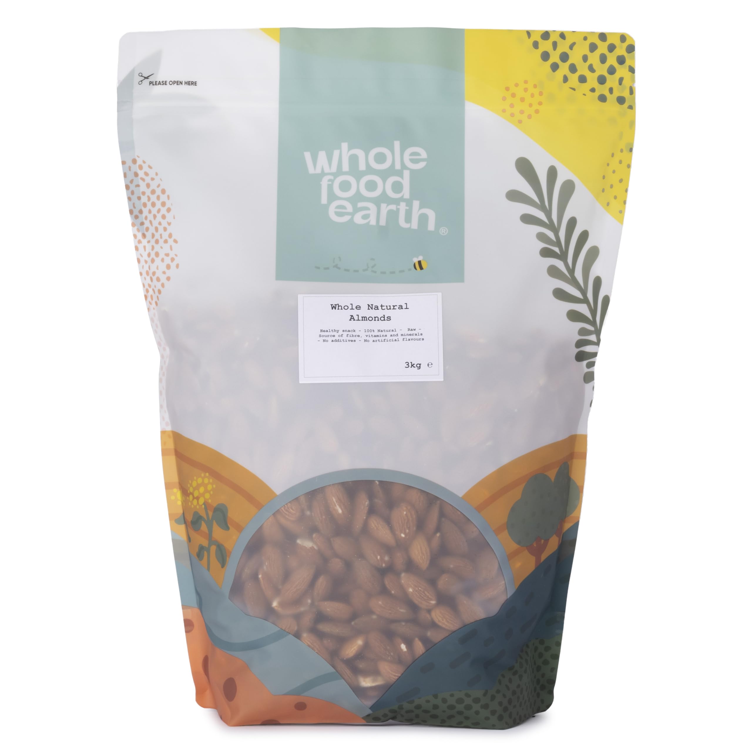 Wholefood Earth Whole Natural Almonds 3 kg | GMO Free | Natural | High Fibre | Source of Protein
