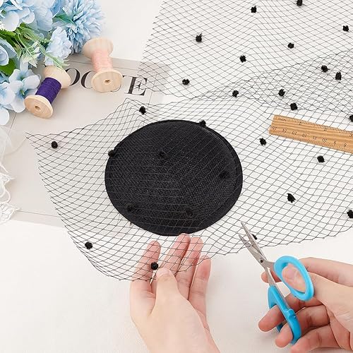 Miniatura 3 de OLYCRAFT Telas de red de velo negro de 1.1 yardas con bola pequeña de 7.9 pulgadas de ancho, velo de boda para novia, velo de boda, velo de