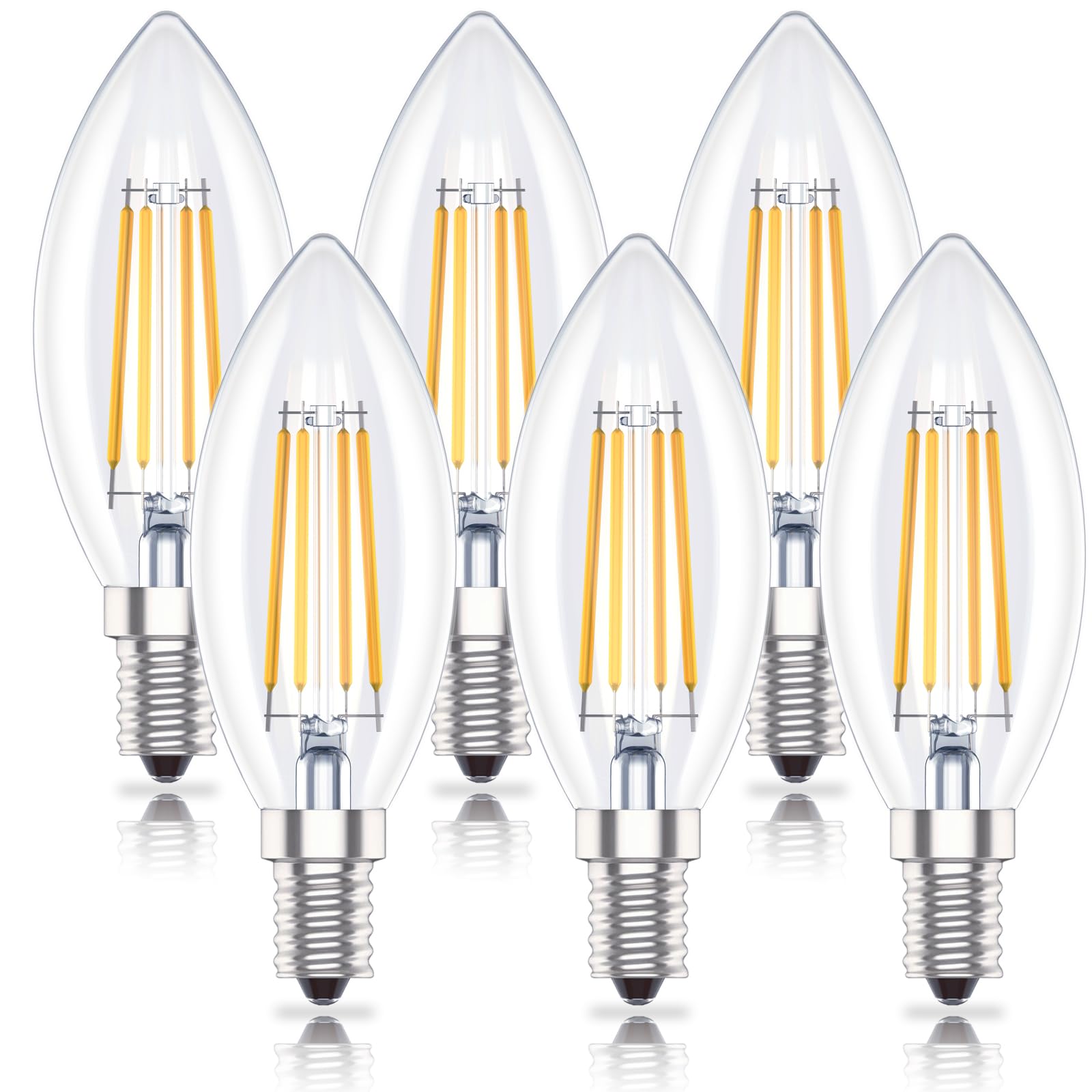 Huoqilin E14 Led Candle Bulbs, SES C35 Small Edison Screw Light Bulb, 4W (40W Equivalent),Warm White 2700K, Pack of 6