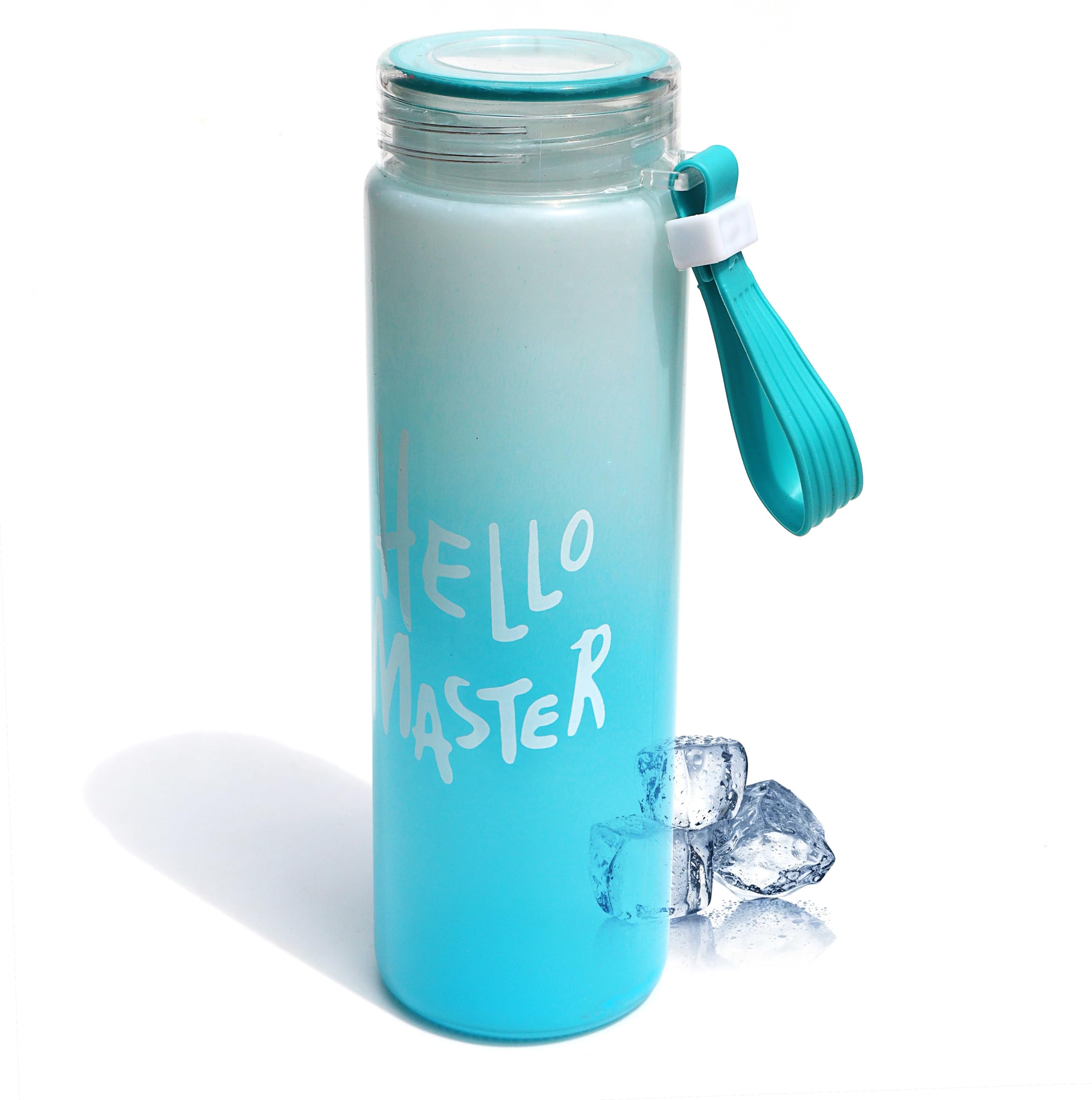 Pure Source India Style Hello Master 400ml Glass Drinking Water Bottle with Clear Cap, 400ml Juice Glass Bottles for Juicing (BLUE)