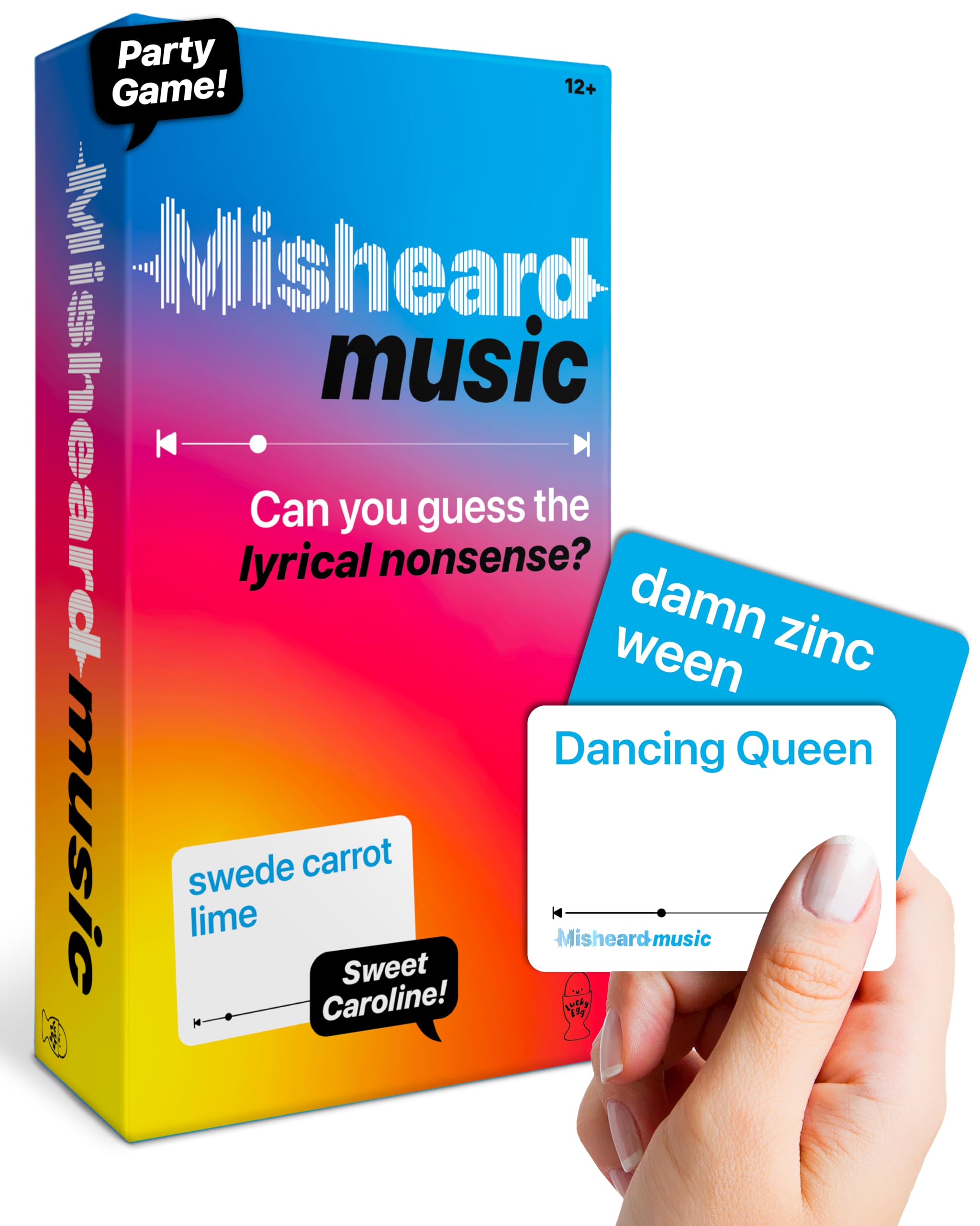 Lucky Egg The Original Misheard Music - Adivina la canción o artista con 500 cartas líricas sin sentido - divertidos juegos musicales para adultos y adolescentes - divertidos juegos de cartas