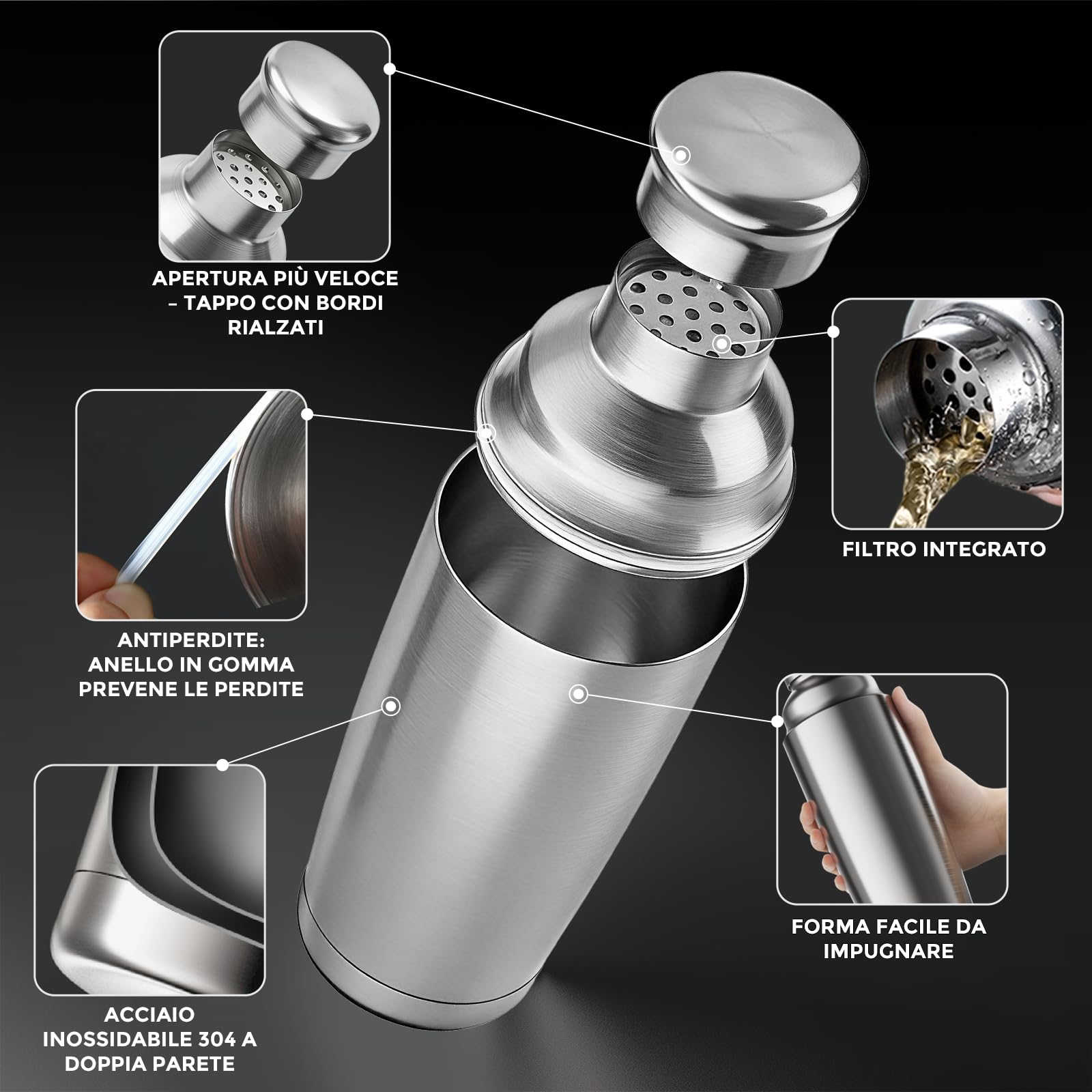 YARRAMATE Shaker Set Whisky & Cocktail – Dosatore Professionale, Jigger, Misurino, Kit Barman con Boston Shaker e Accessori per Mojito, Gin Tonic e Aperitivo (01_Normale)