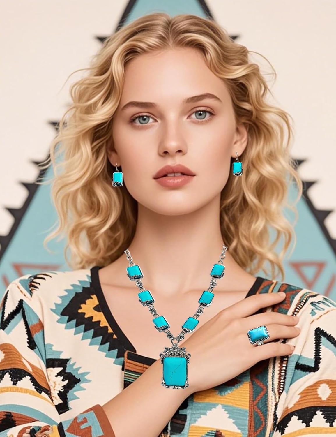 TOPACC Western Jewelry for Women White Turquoise Cowgirl Necklace with Boho Earings Set - Image 5