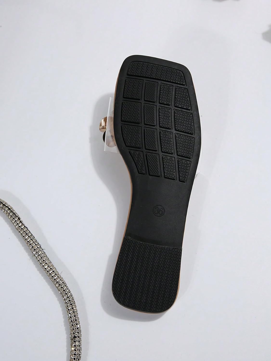 OYOANGLE Women's Rhinestone Flower Decor Clear Strap Sandals Square Toe Flat Sandals - Image 3