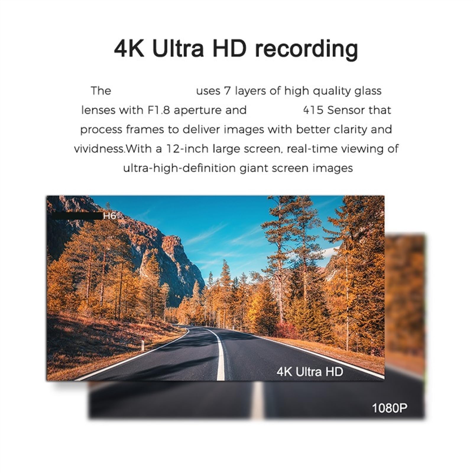 Kamera samochodowa, Wideorejestrator samochodowy lusterko wsteczne rejestrator wideo 4K 12 Cal kamera na deskę rozdzielczą GPS Track 415 Ultra HD 3840 * 2160P(GPS-No TF Card)