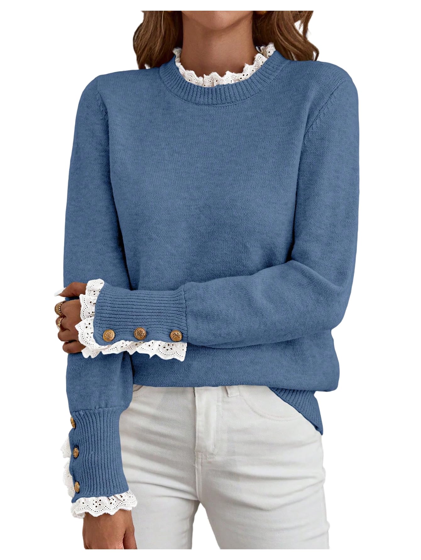 SOLY HUX Womens Mock Neck Peplum Sweater Fall Fancy Sweaters for Women Dressy Long Sleeve Button Knit Pullover