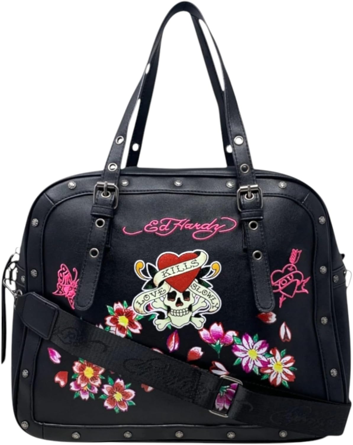 ED HARDY Women's Amie Faux Leather Satchel Bag | Removable Strap