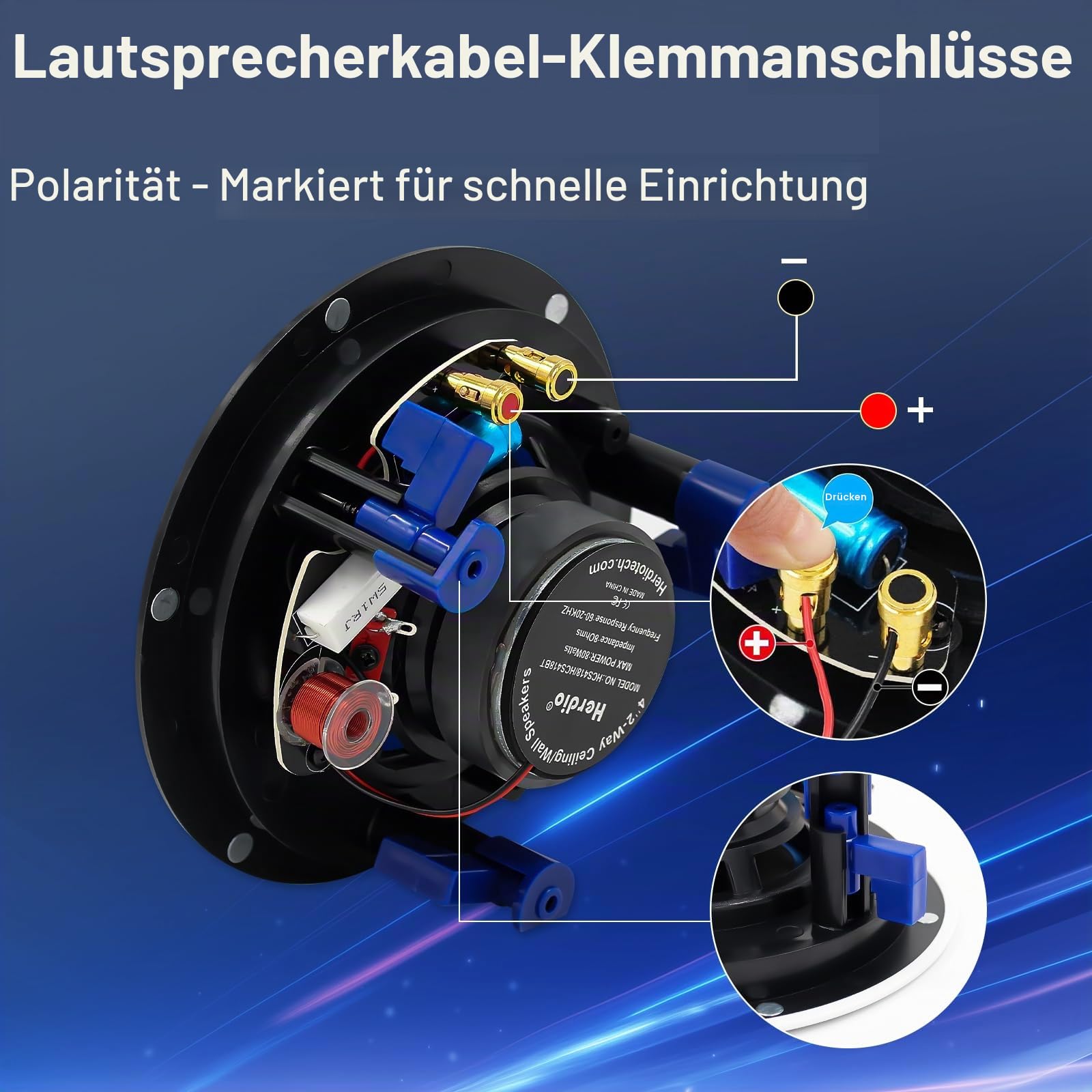 Herdio 4 Zoll Deckenlautsprecher, 160 Watt 2-Wege Einbaulautsprecher, kompatibel mit Bluetooth,Bündige Montage Sound, für Innen und Außenbereich, Schlafzimmer, Veranden (2 Lautsprecher)