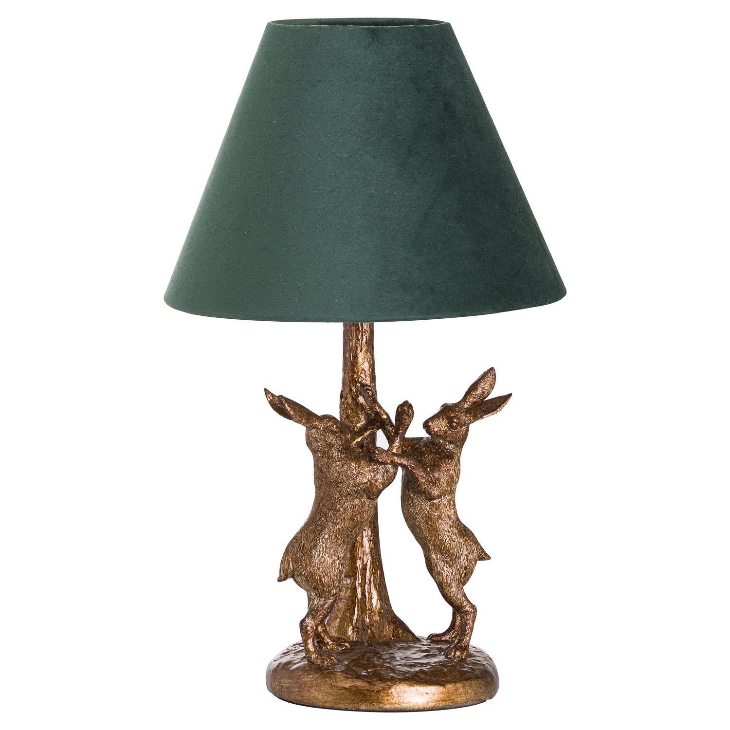 Hill 1975 Antique Gold Marching Hares Lamp With Green Velvet Shade