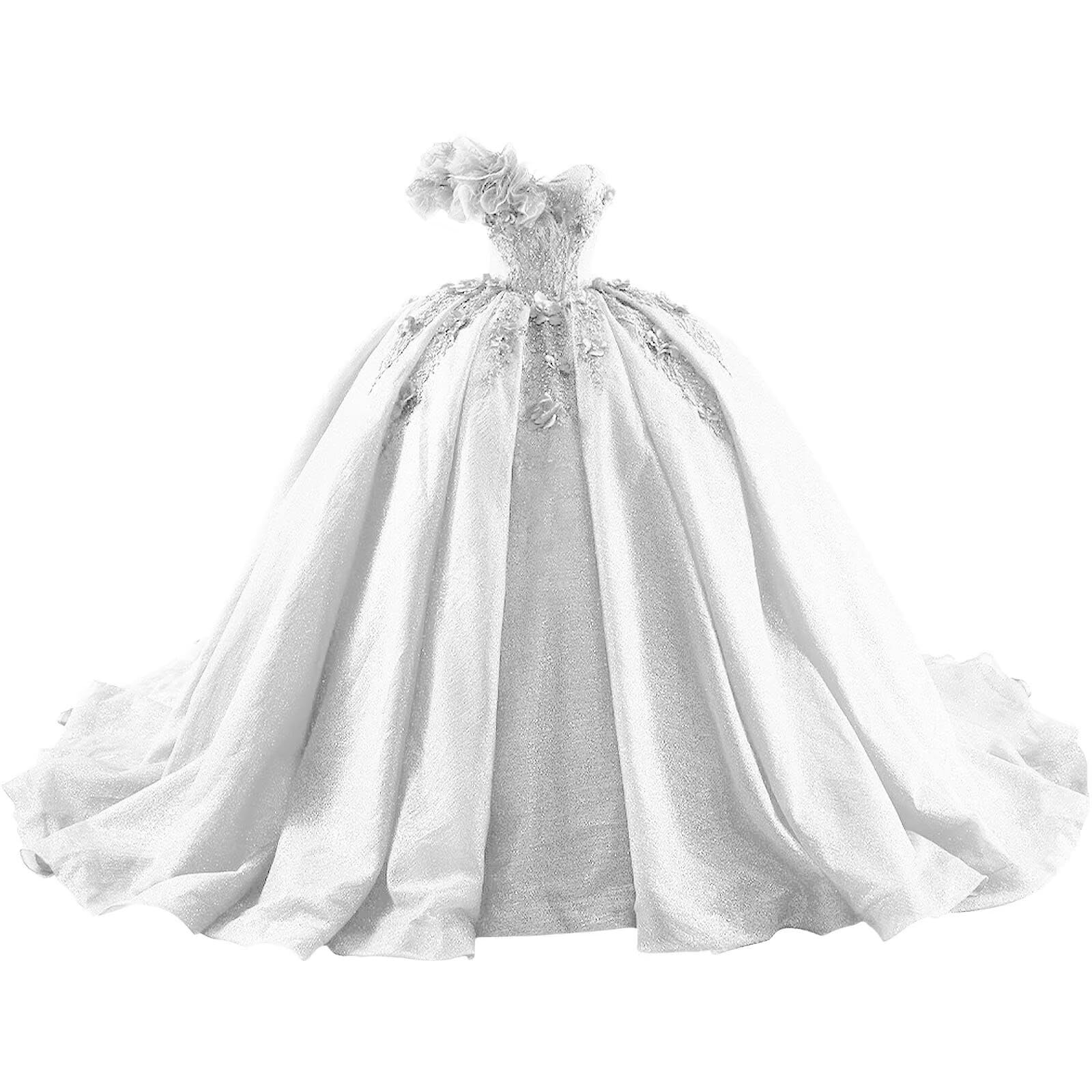 KPDFIF 3D Flowers Quinceanera Dresses Puffy Tulle Strapless Sweet 16 Dresses with Train Sparkly Beaded Ball Gowns