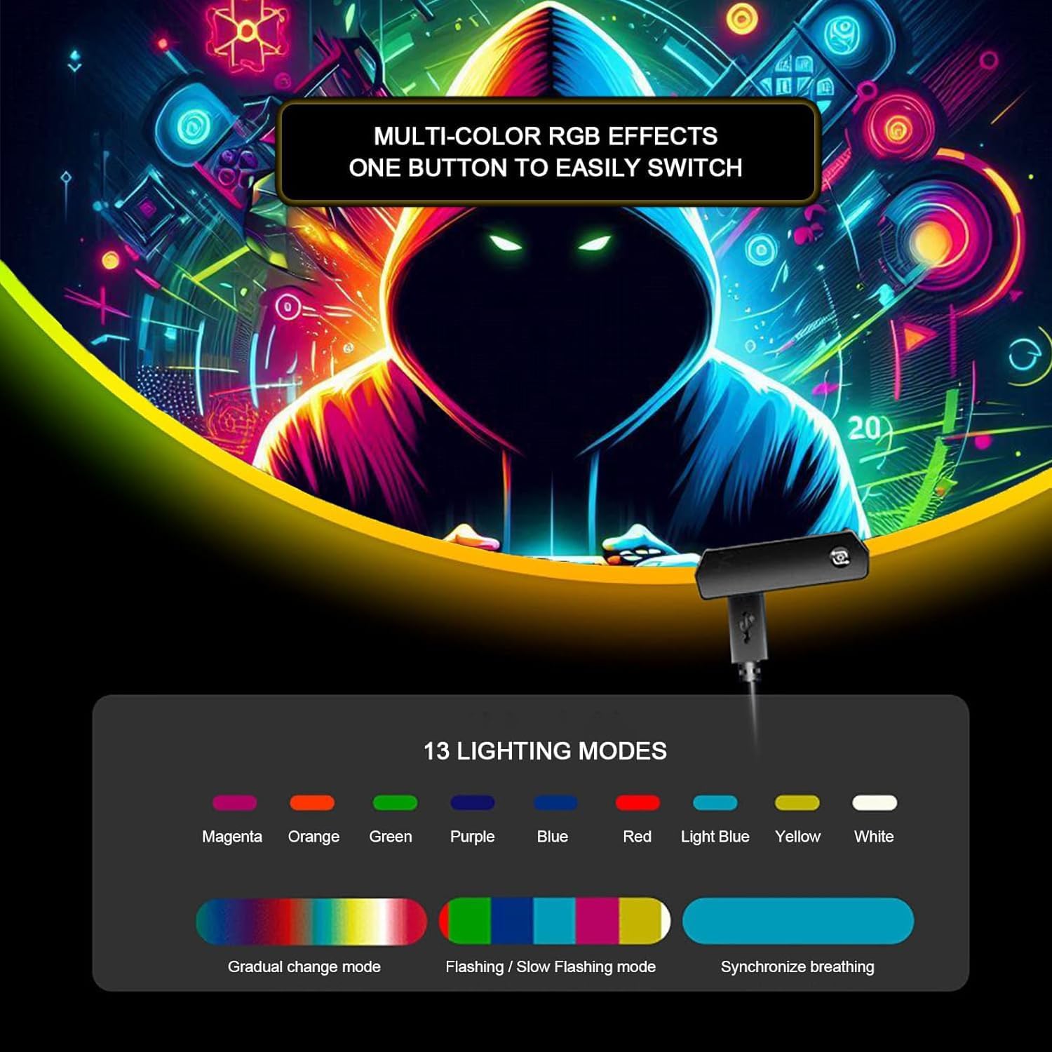 Gaming Chair Mat for Hardwood Floor Circle RGB Gaming Lights (Gamer 47”) - Noise Cancelling, Anti-Slip Gamer Floor Mat – Scratch Resistant Computer Gaming Mat for Chair – Office Chair Mat