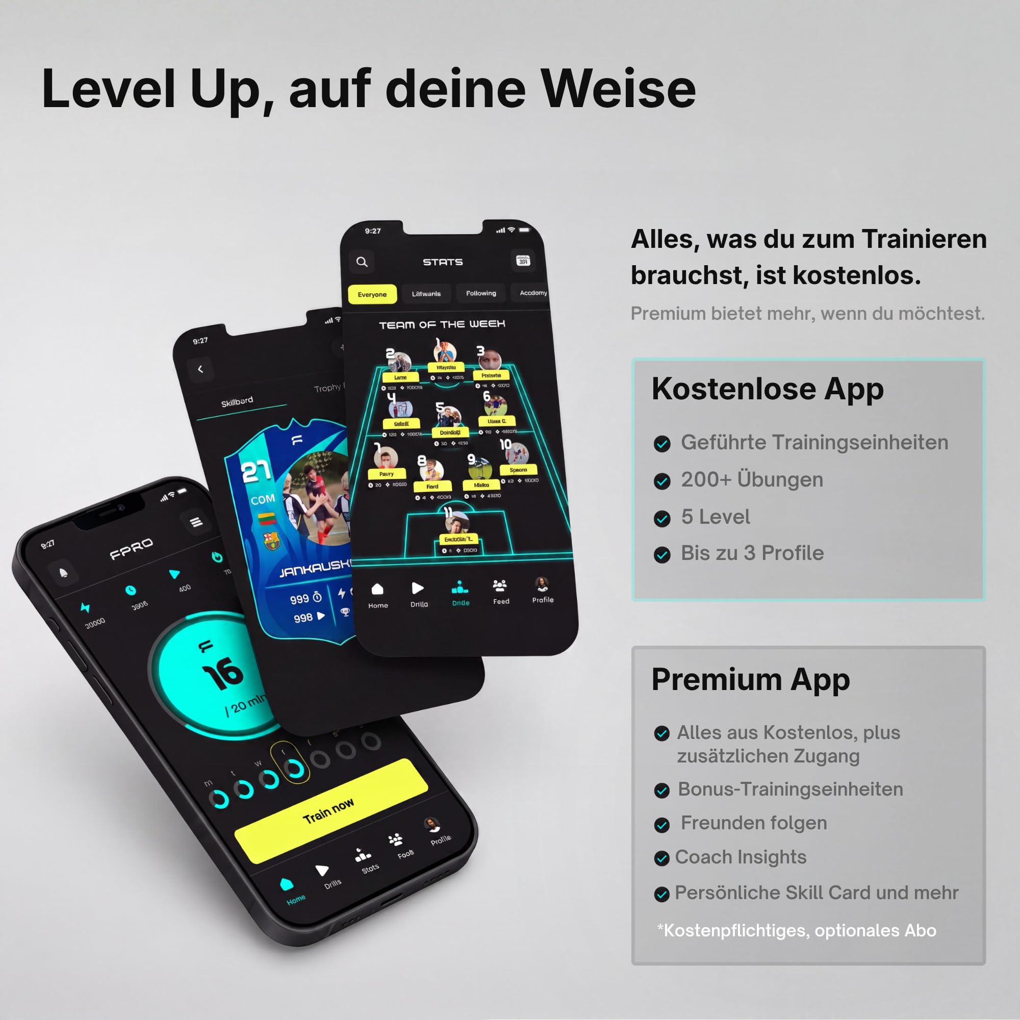 FPRO Fußball-Trainingsmatte – Professionelles Ballkontroll-Trainingssystem mit App – Verbessert Ballannahme, Dribbling & Koordination zu Hause