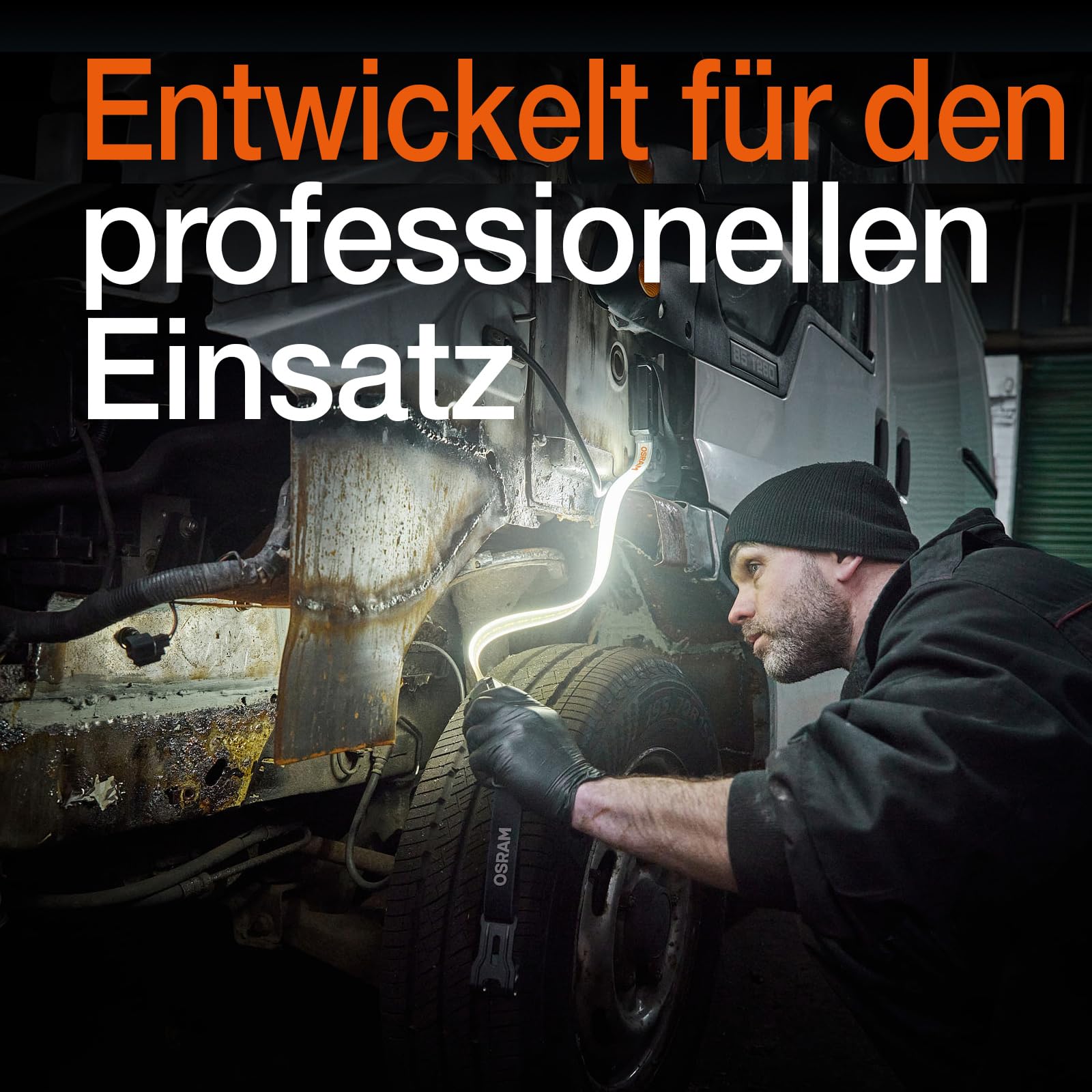 Osram LEDinspect Flexible Inspection Light, wiederaufladbare LED-Inspektionsleuchte, 6000K, Helligkeit bis zu 1000lm, abnehmbare elastische Bänder
