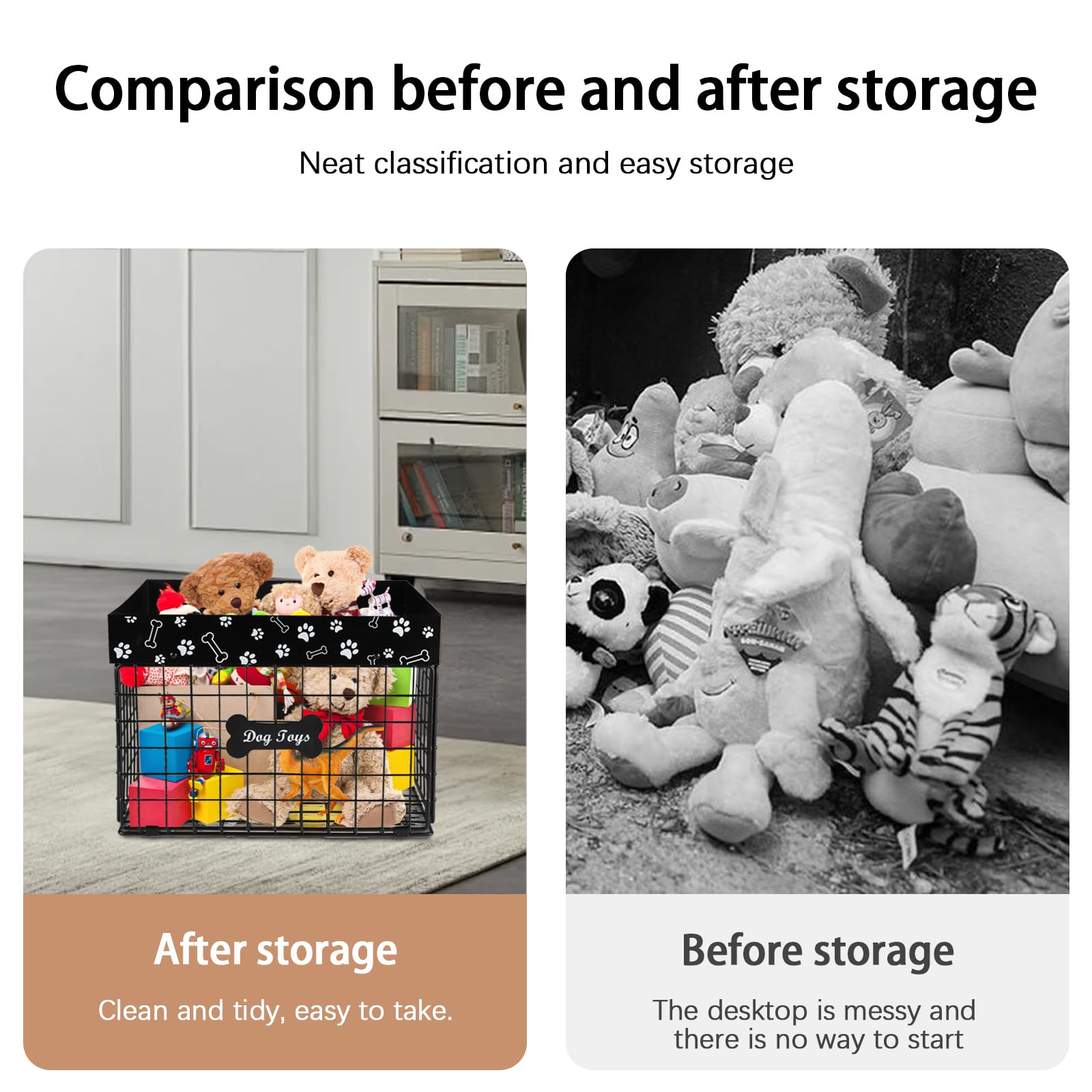 Geyecete Toy box for dogs large Dog Toy organizer Pet wire folding basket dog toy container dog toy box-Chew-Proof Dog Toy Organizer Holder Boxes for Living Room - Image 3