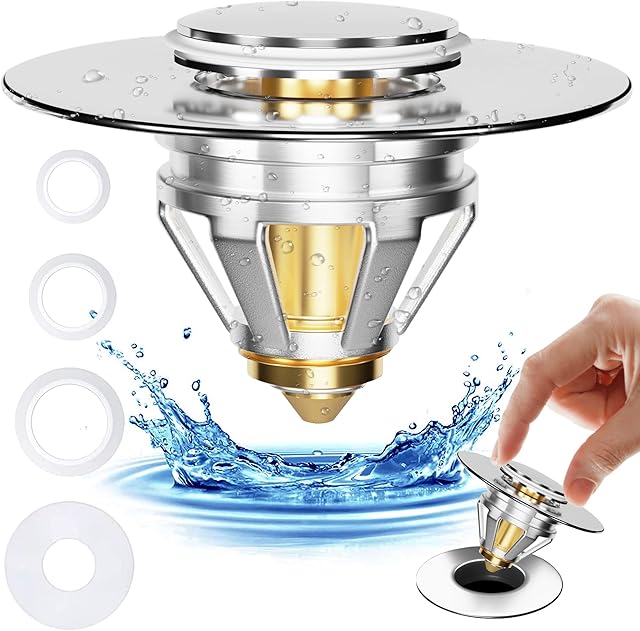 Rohiish Universal Sink Plug Replacement with Extra Rings(28-44mm/1.10-1.73 in) |Push Type Copper Bounce core Bath Plugs |Premium Pop up Sink Plugs for Bathroom & Kitchen
