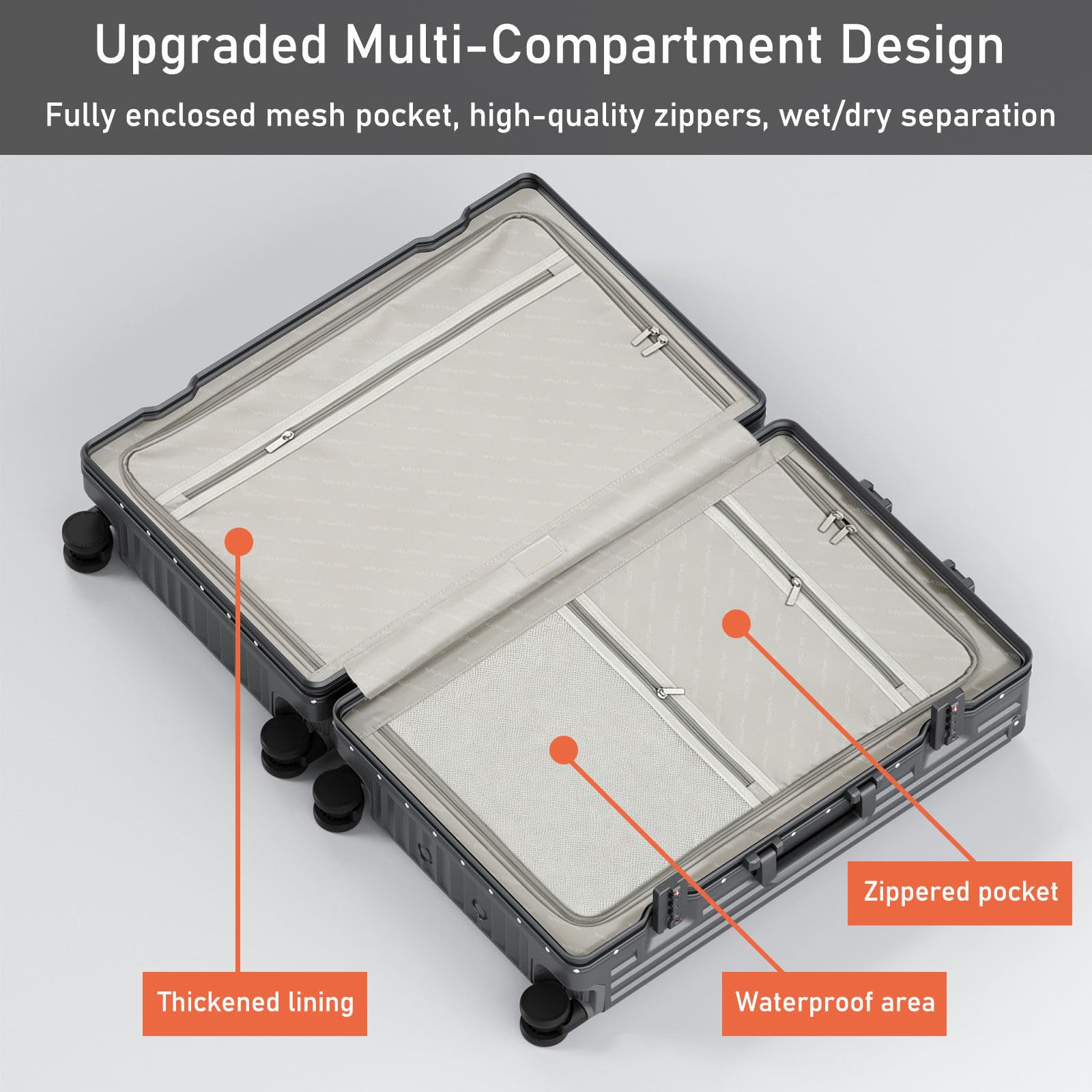LEOVEN Valigia Trolley Rigido, LM-2098 Trolley Bagaglio a Mano, PC Rigido Guscio, Telaio in Alluminio, Rivestimento Interno Rinforzato e Ispessito, Serratura TSA, Ruota Silenziosa 360°, Resistente