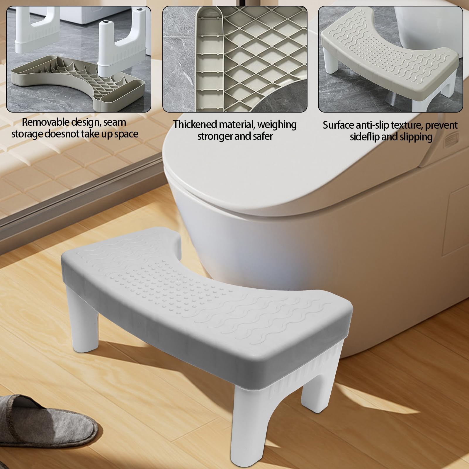 RANJIMA Mobil Toilettenhocker,WC Hocker für Erwachsene,Klappbar Kackhocker Klohocker Tritthocker,Badezimmer Hocker Toilette Schemel,Squatty Kackhocker gegen Hämorrhoiden,Verstopfung,Reizdarm