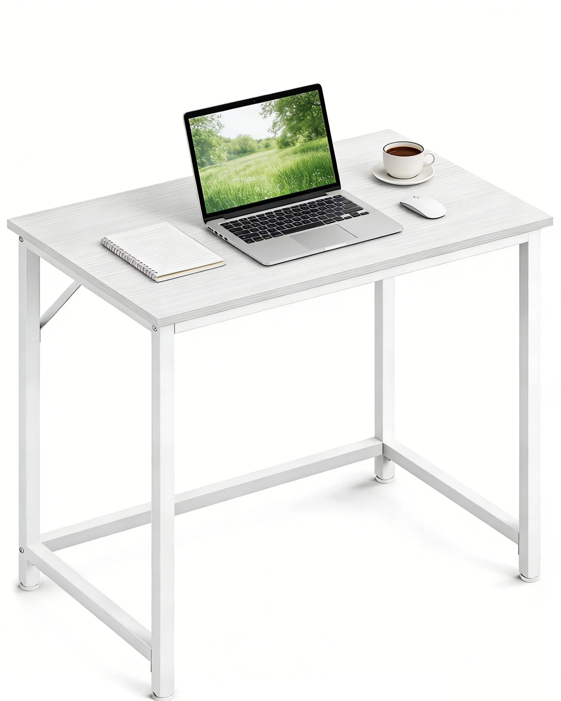 Bureau d'ordinateur blanc 100x50x76 cm avec structure métal pour chambre et salon
