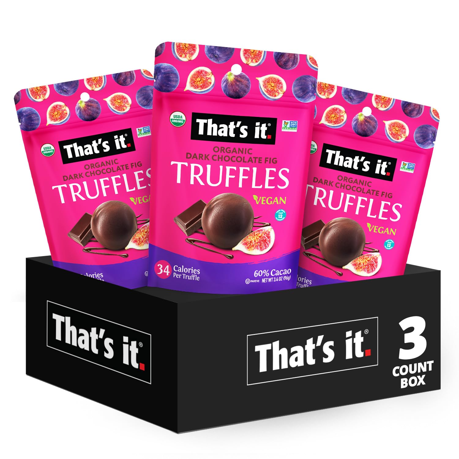 - That's it Organic Dark Chocolate & Fig Truffles. 100% Plant-Based, Vegan, Gluten-Free, All Natural (3 Pack)