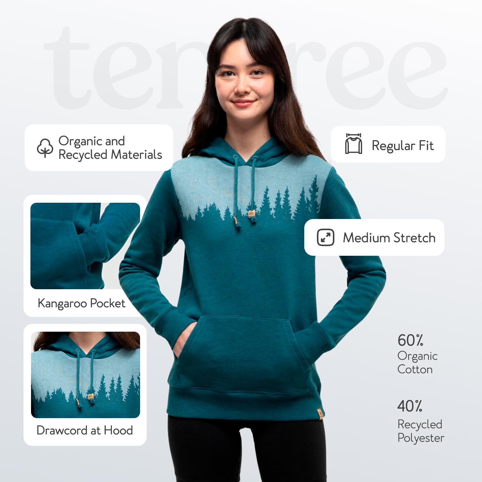tentree Damen Juniper Graphic Hoodie, Jasper Heather/White, Small