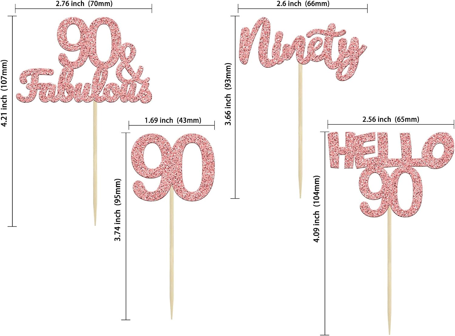 Gyufise 24Pcs 90th Birthday Cupcake Rose Gold 90 and Fabulous Cupcake Picks Happy 90th Ninety Cupcake Topper for 90th Birthday Wedding Anniversary Party Supplies - Image 3