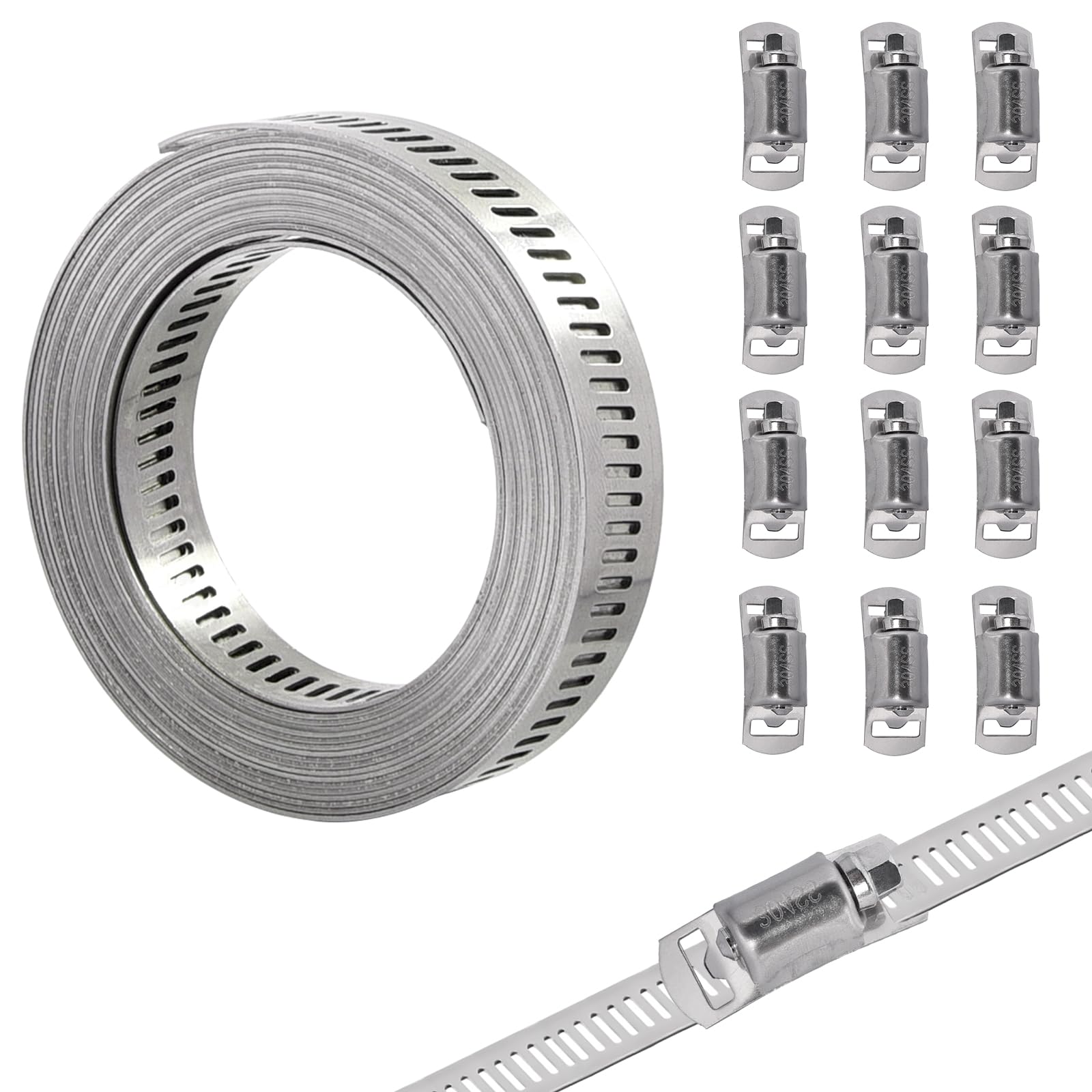 Collier De Serrage 5m Collier Inox 5m Collie De Seage Inox Avec 10 Piu00e8ces Fixation, Kit De Colliers De Serrage Reglable Pour Tuyaux Gaz Eau Voiture Machine A Laver Jardin 91712113 Colliers - 9