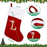 Vista 2 de Medias de Navidad con monograma de 20 pulgadas con letras, medias de Navidad grandes súper suaves, terciopelo rojo con puño de felpa blanco súper
