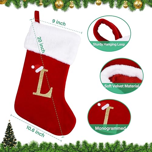 Miniatura 2 de Medias de Navidad con monograma de 20 pulgadas con letras, medias de Navidad grandes súper suaves, terciopelo rojo con puño de felpa súper suave