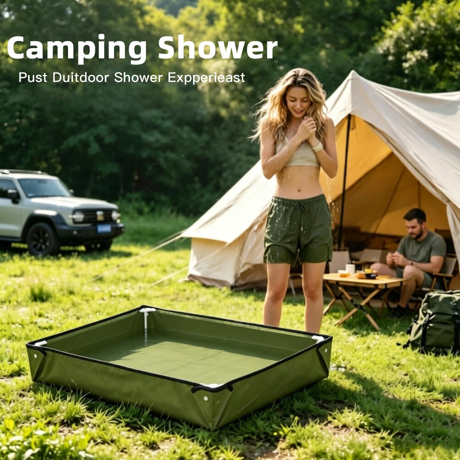 Douche de camping - Receveur de douche pliable - 80 x 80 cm - Avec tuyau de vidange - Antidérapant - Étanche - Base de douche portable - Base de tente d'extérieur - Lavabo pour camping-car, jardin
