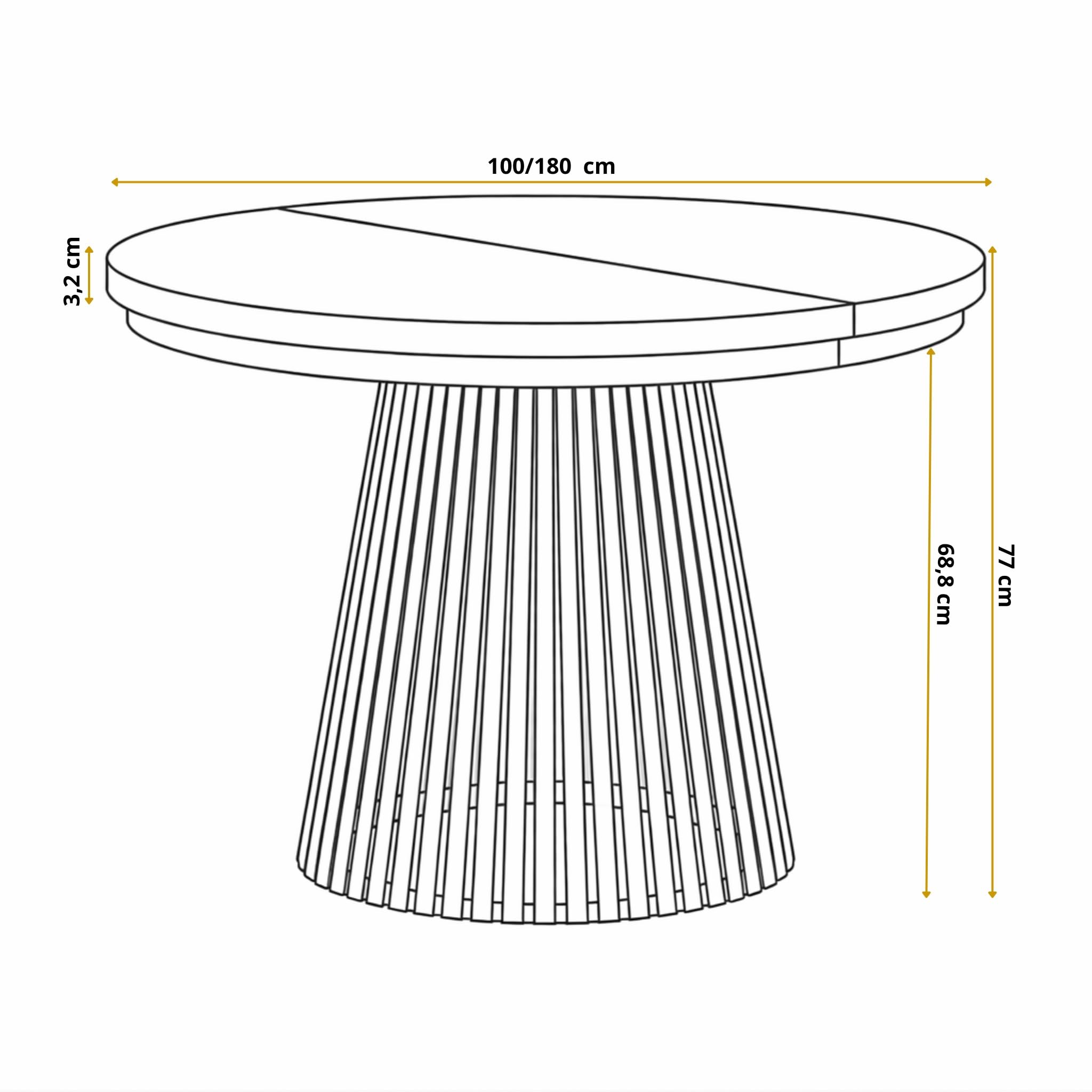 Tavolo Allungabile Rotondo - Tavolo da Pranzo Moderno - Stabile Costruzione con Gambe in Metallo - Diametro 100 cm - Painflow - Collezione Nero