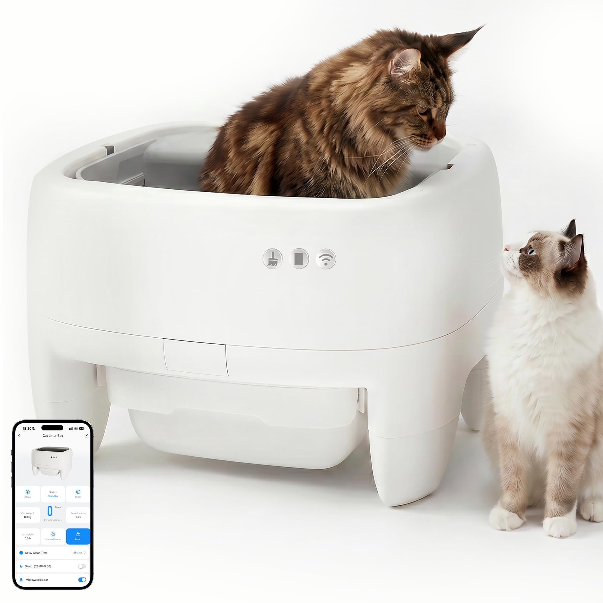 Devoko Arenero Gatos Autolimpiable Grande – Diseño Abierto para Gatos Grandes, Limpieza Sin Esfuerzo, Control App, Sistema Seguridad 6 en 1, Arenero Automatico Gatos para Hogares con Múltiples Gatos