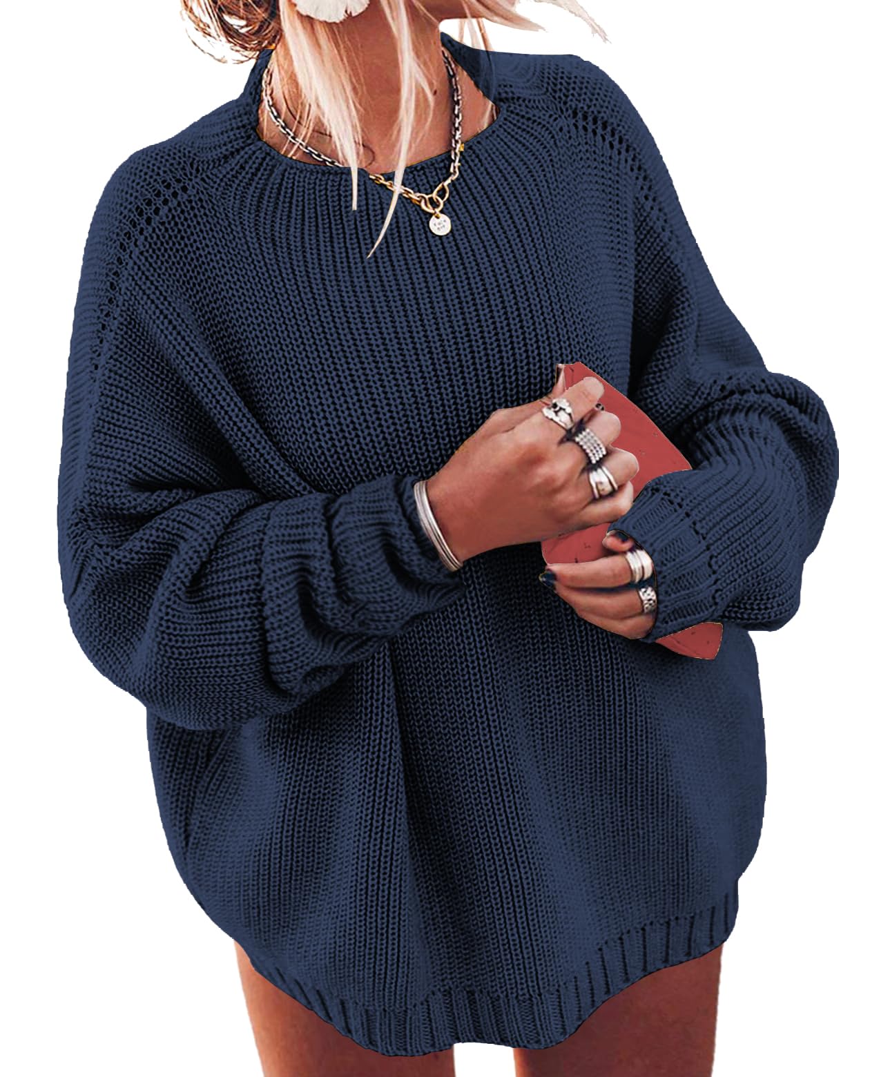 Plus Size Sweaters for Women Batwing Sleeve Oversized Crew Neck Jumper Tops Chunky Knit Pullover Sweater XL-5XL