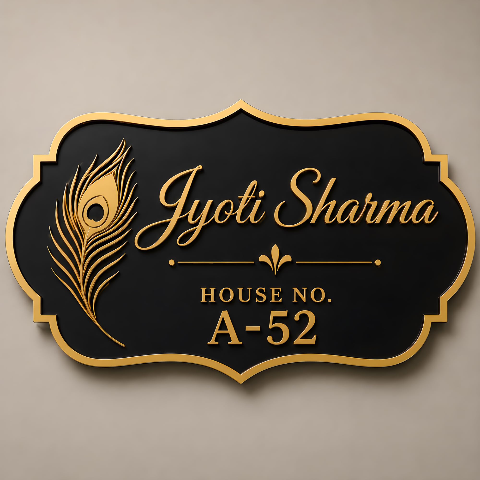 Custom Golden Acrylic Name Plate with Ganesha | Personalized House Nameplate with Name & Flat Number | Premium Door Wall Name Sign for Home Entrance 6 x 12 inch (Golden Mirror & Black) — Amazon image 13