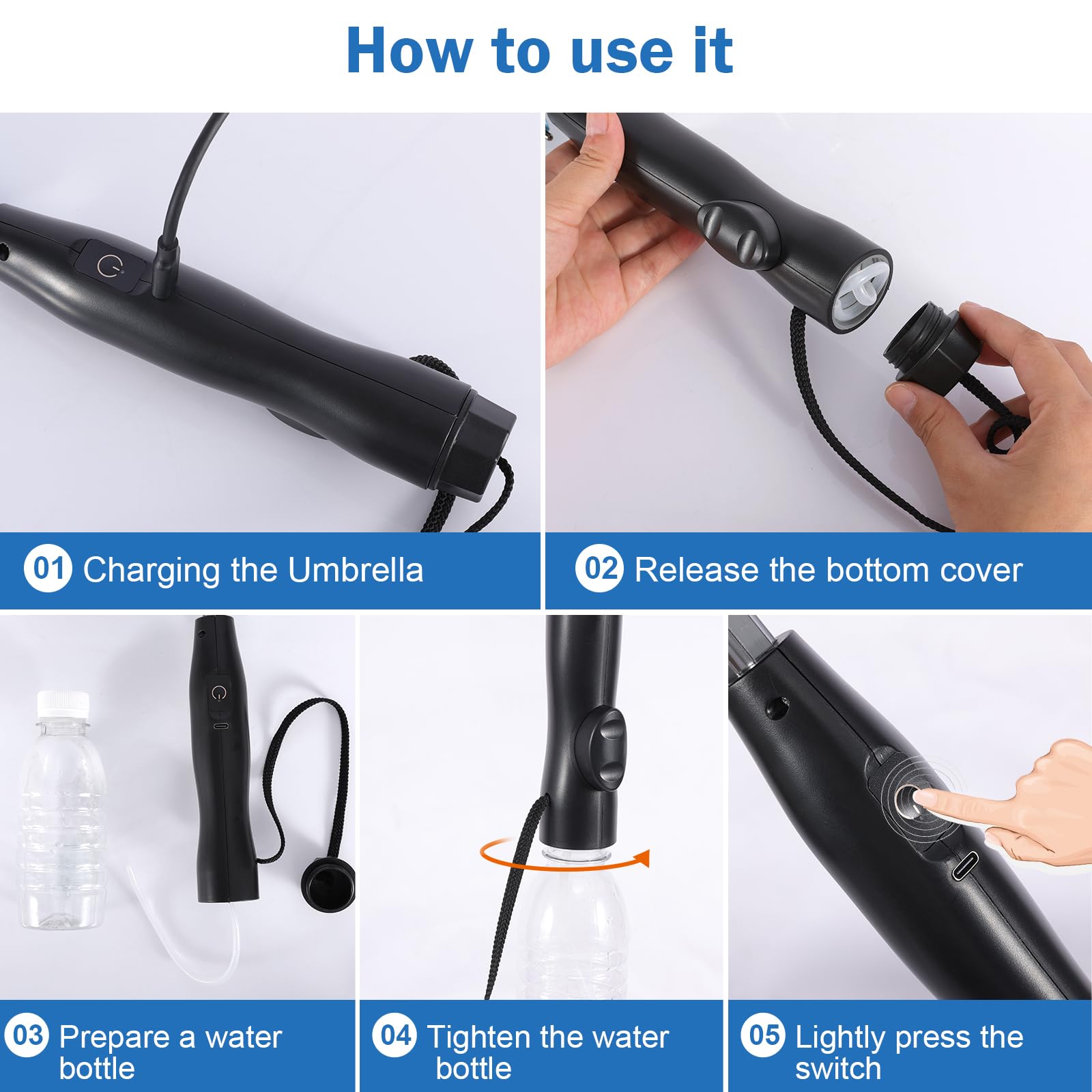 Parapluie avec ventilateur et brume, rechargeable – Solution ultime pour le refroidissement et la protection UV – Idéal pour l'été, la plage, les sports de plein air, le golf, les activités de pêche