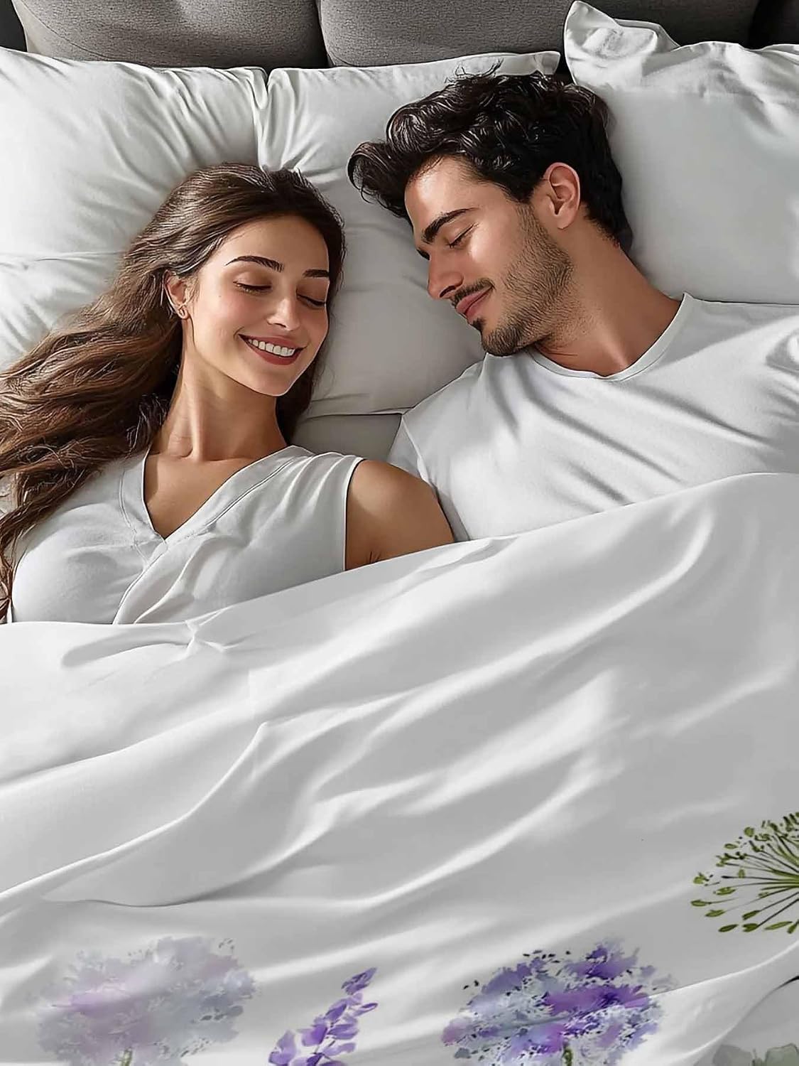 Top Sheet Full Bedding Flat Sheet Only, Spring Purple Flowers Microfiber Bed Sheets Soft Breathable Bedding Flat Sheets, Country Plants Dandelion Hotel Luxury Top Sheets