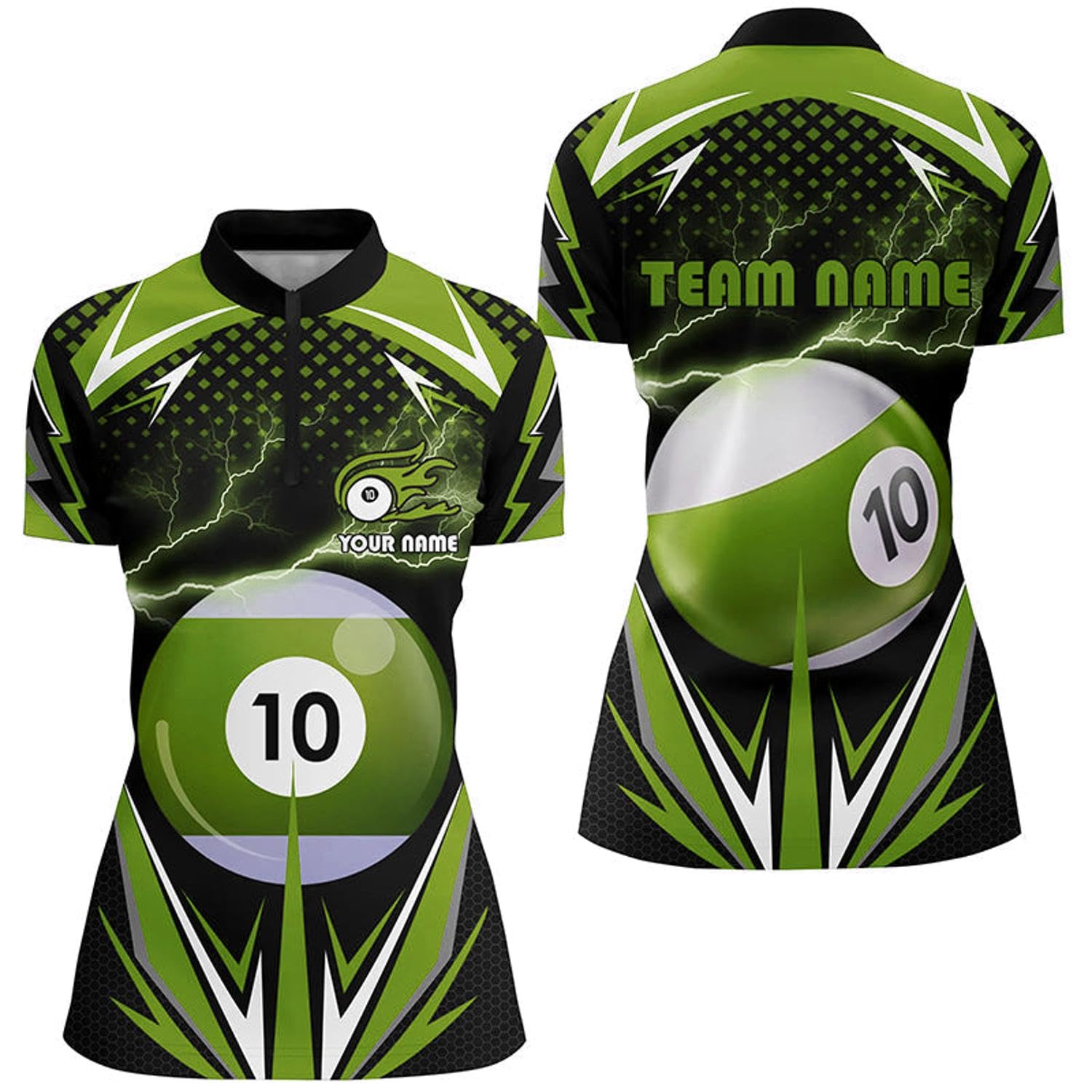 Personalized Thunder Blue 10 Ball Billiard 3D Quarter Zip Shirts for Women 10 Ball Billiard Jerseys V0956 Black, Purple