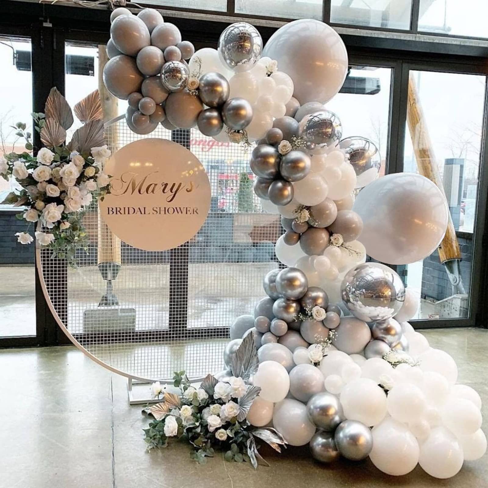 FengRise White Grey Balloon Arch Kit - 103pcs White Grey Silver Balloons Garland Kit, Diy Balloon Arch for Boy Girl Birthday, Wedding, Baby Showers, Bridal, Engagement Party Background Decoration