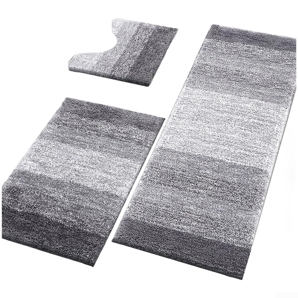 Lot de 1 ou 3 tapis de salle de bain en microfibre absorbant, dessous antidérapant en TPR, lavable en machine, tapis de sol doux pour maison, bain, cuisine (D, gris argenté)