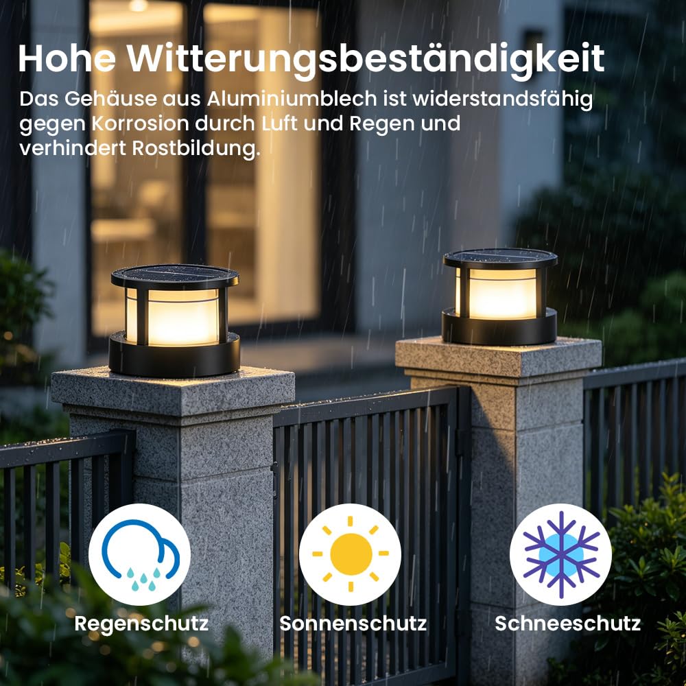 Sockelleuchte Außen Solar, Solar Pfostenleuchte mit Bewegungserkennung & Fernbedienung, φ16CM Außen Sol-ar Pollerleuchte, Wetterfeste LED Pollerleuchte für Gartenwege, Schwarz