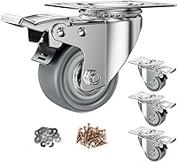 CLOATFET 2 Inch Heavy Duty Locking Swivel Caster Wheels Set of 4 - Non-Marking Grey TPR Top Plate Casters for Carts, Furniture, Workbenches