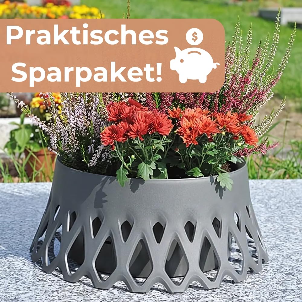 GarPet 2er Set Grabschale für Friedhof Pflanzschale für Friedhof Grab Vase mit Selbstbewässerung und Wasserüberlauf anthrazit Ø 30 frostsicher: