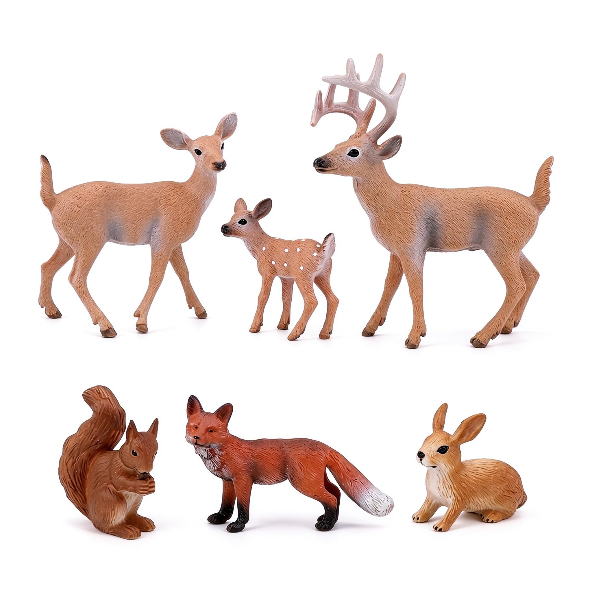 Satiskid 6 Pieces Forest Animals Figures, Resin Wildlife Statues