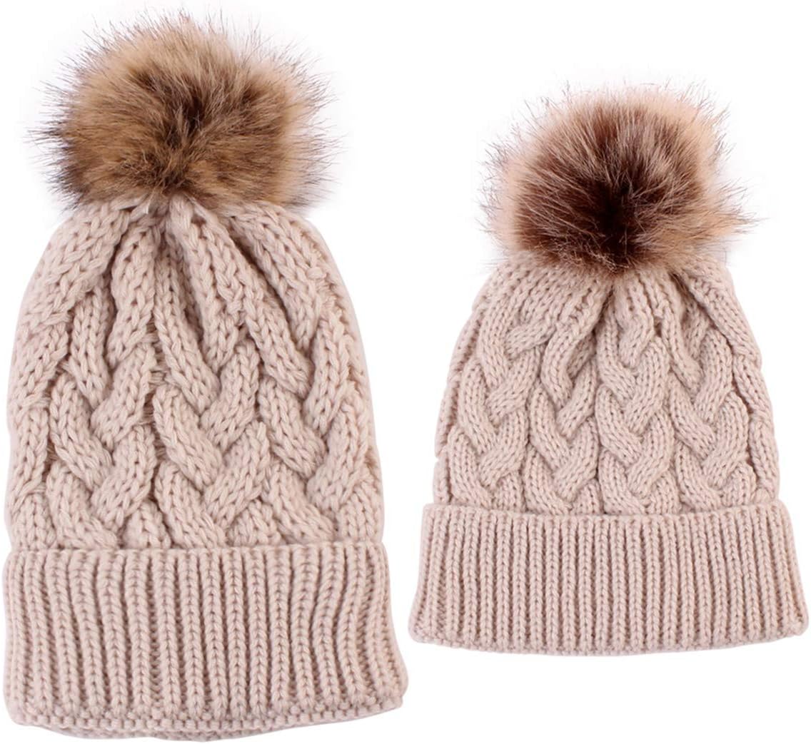 Yinuoday 2PCS Mother&Baby Hat Parent-Child Hat Family Matching Cap Winter Warmer Knit Wool Beanie Ski Cap