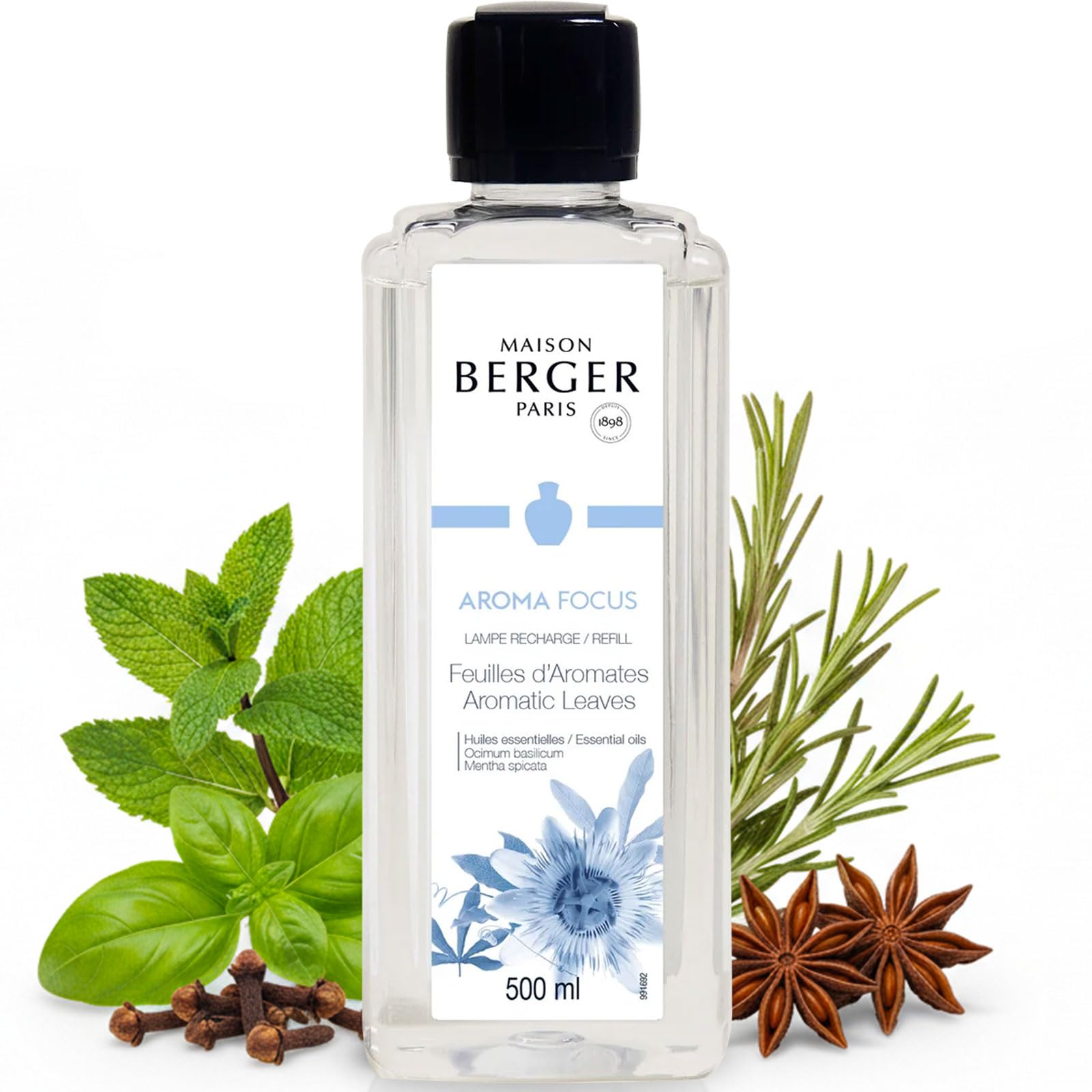 Maison Berger Aroma Focus Lamp Berger Fragrance Refill, 500 Ml – 2-In-1 Catalytic System, Neutralizes Odours Then Diffuses Fragrance, Aromatic Mint And Rosemary For Mental Clarity