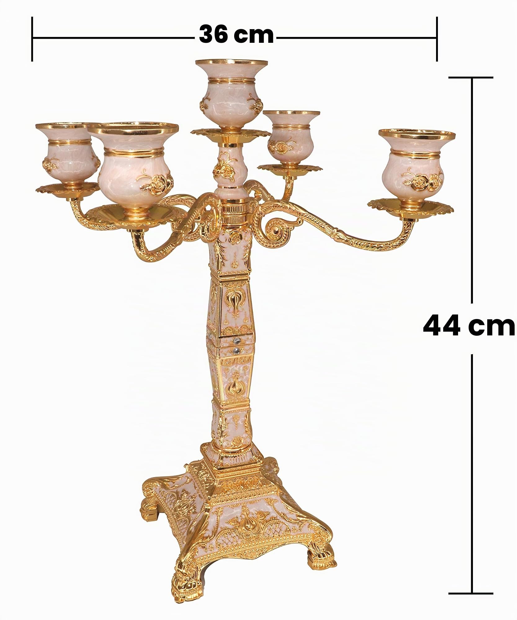 Dongjiang Portacandela con 5 Braccia Candelabra European Stile portacandele in Metallo per la Decorazione di Natale Matrimonio casa (Bronzo d'oro) (Golden)