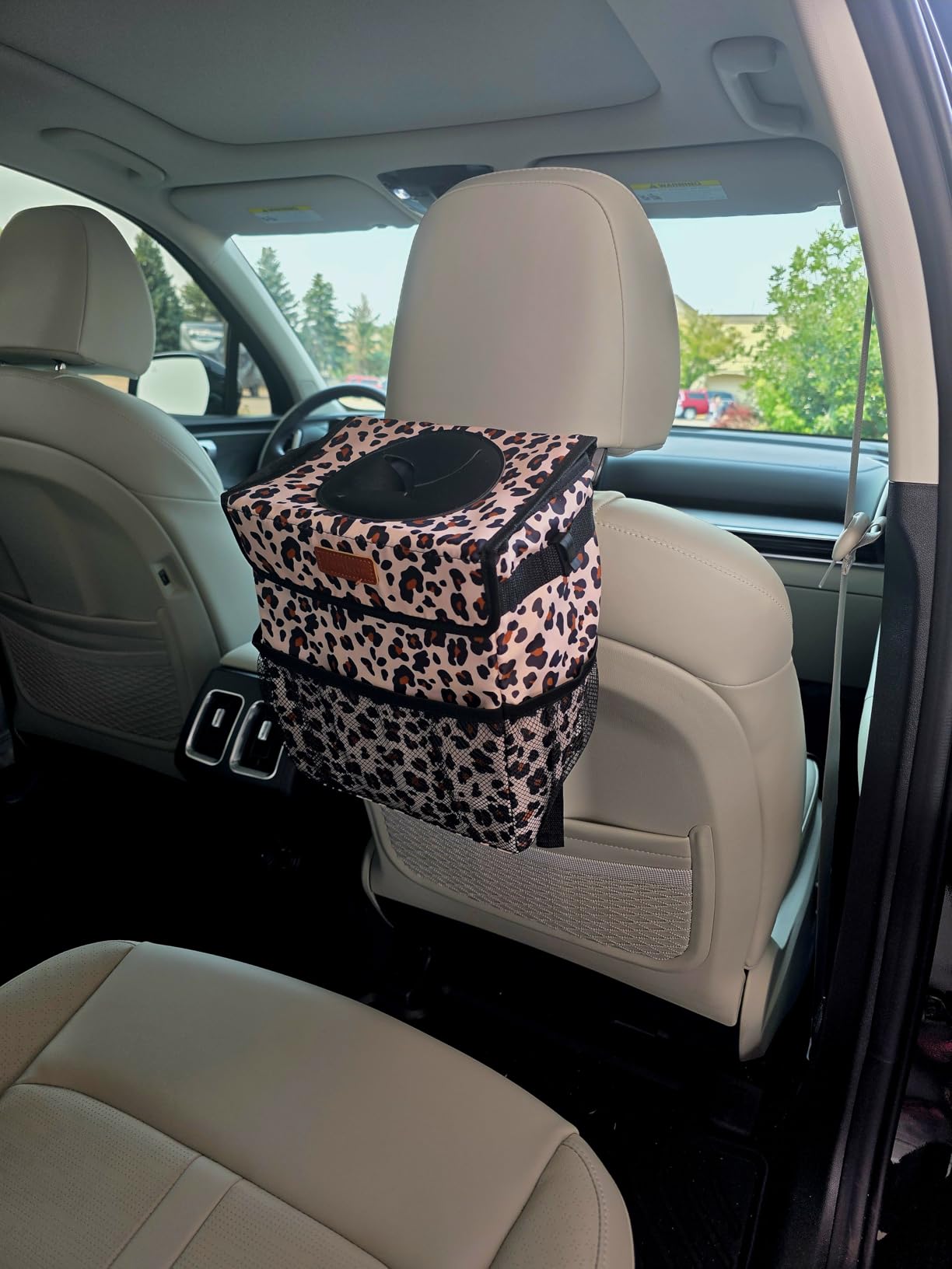 Vankor Car Trash Can with Lid in car interior